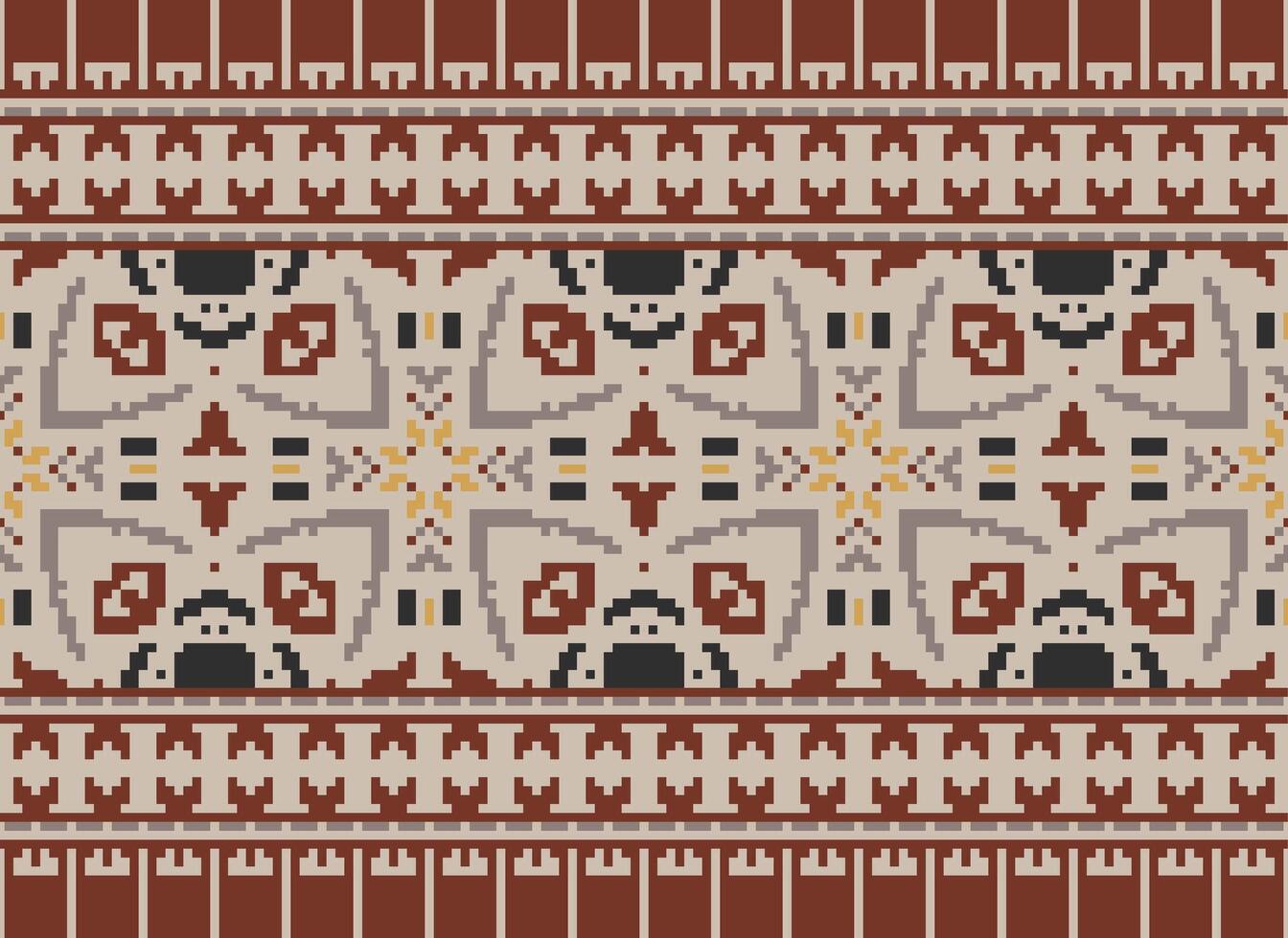 Cross Stitch pattern with Floral Designs. Traditional cross stitch needlework. Geometric Ethnic pattern, Embroidery, Textile ornamentation, fabric, Hand stitched pattern, Cultural stitching pixel art. vector