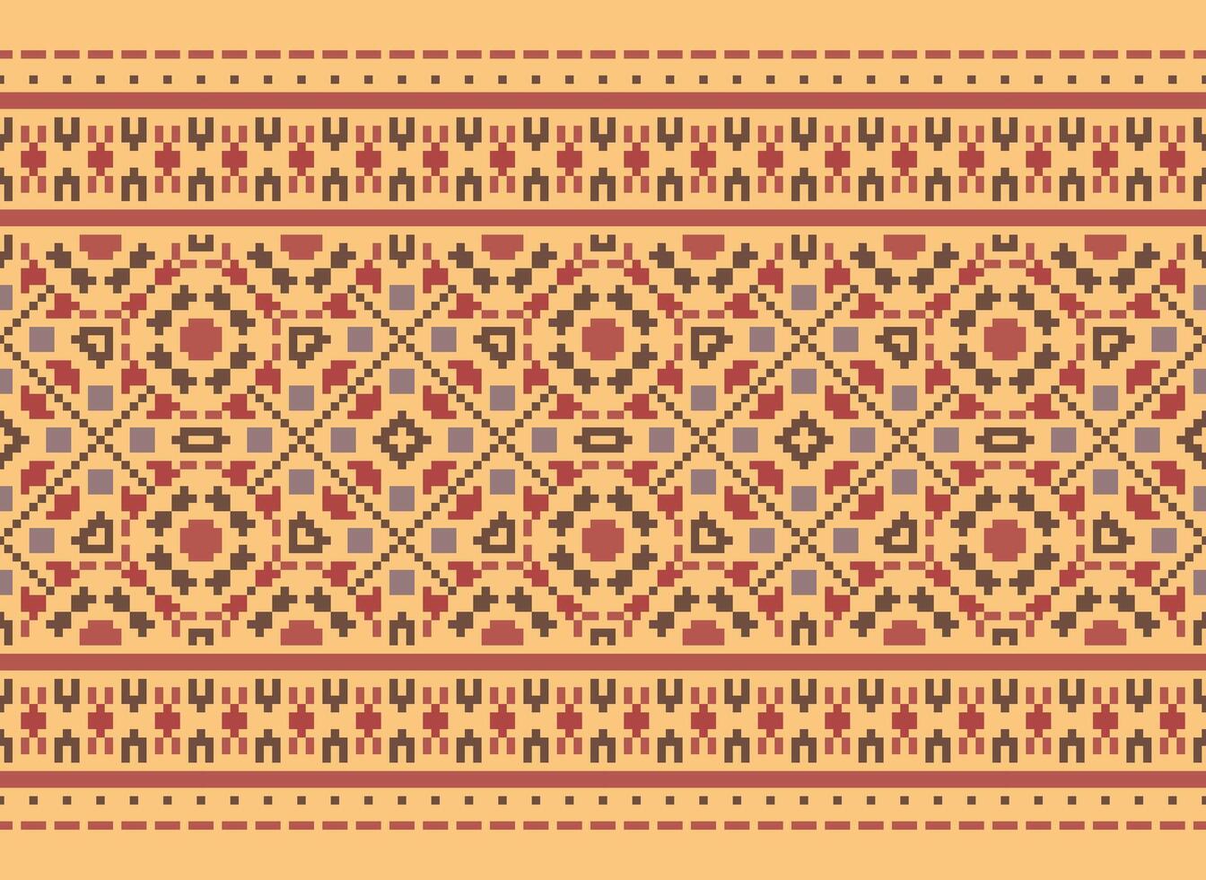 Pixel Ethnic pattern vector background. seamless pattern traditional, Design for background, wallpaper, Batik, fabric, carpet, clothing, wrapping, and textile.ethnic pattern Vector illustration.