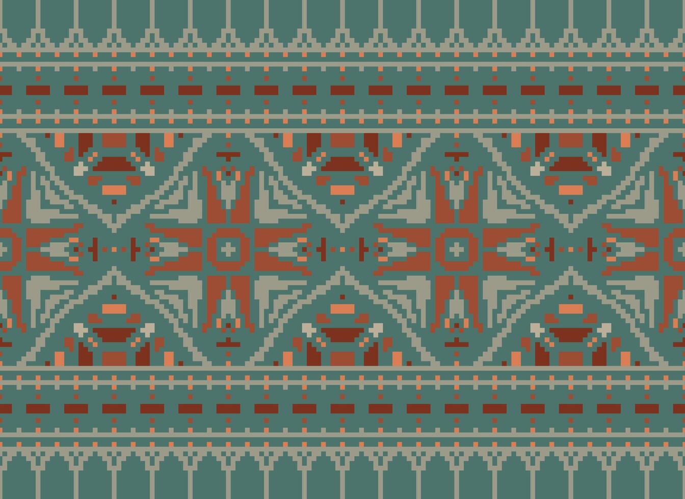Cross Stitch pattern with Floral Designs. Traditional cross stitch needlework. Geometric Ethnic pattern, Embroidery, Textile ornamentation, fabric, Hand stitched pattern, Cultural stitching pixel art. vector