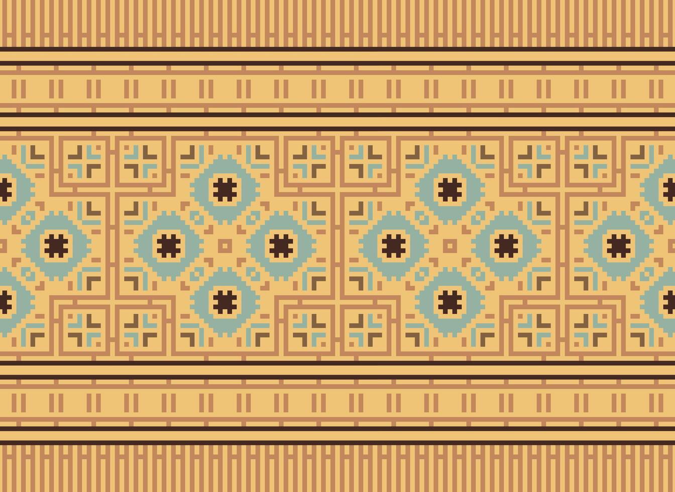 Pixel Ethnic pattern vector background. seamless pattern traditional, Design for background, wallpaper, Batik, fabric, carpet, clothing, wrapping, and textile.ethnic pattern Vector illustration.