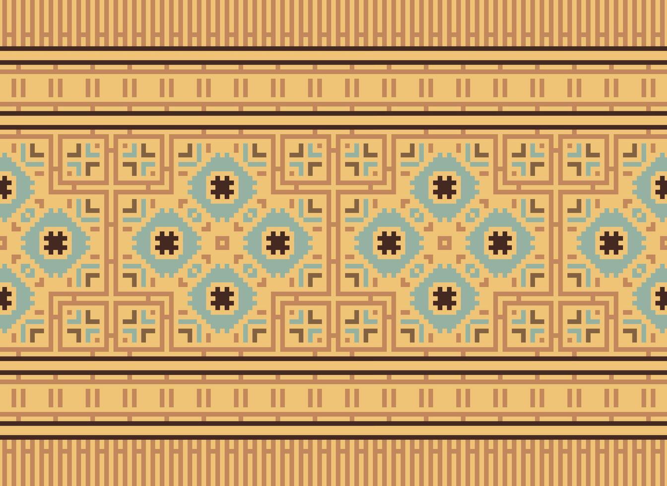 Pixel Ethnic pattern vector background. seamless pattern traditional, Design for background, wallpaper, Batik, fabric, carpet, clothing, wrapping, and textile.ethnic pattern Vector illustration.