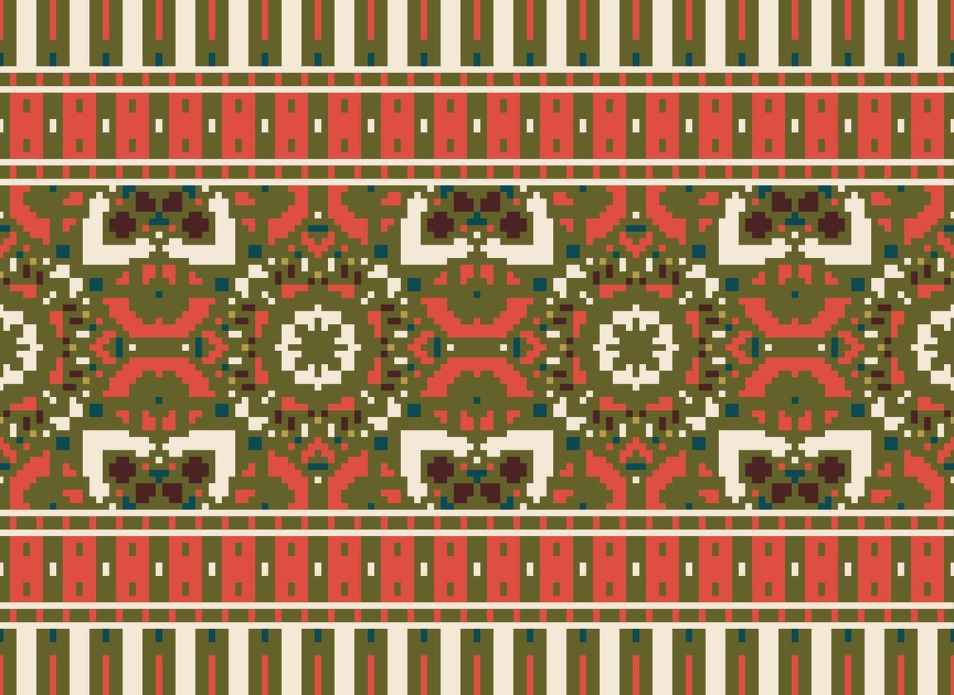 Cross Stitch pattern with Floral Designs. Traditional cross stitch needlework. Geometric Ethnic pattern, Embroidery, Textile ornamentation, fabric, Hand stitched pattern, Cultural stitching pixel art. vector