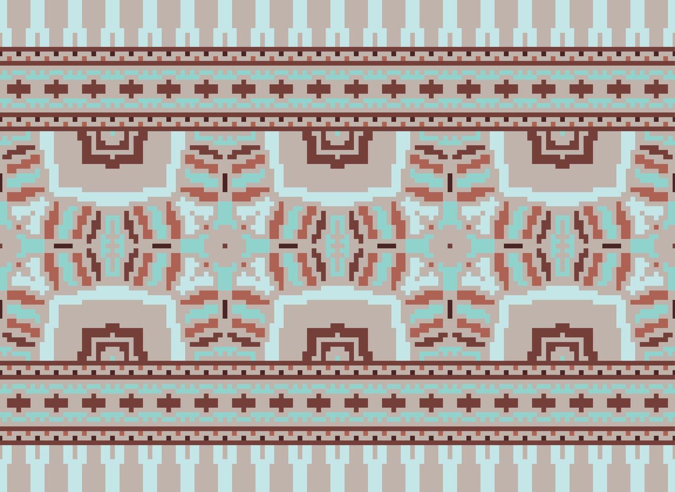 Cross Stitch pattern with Floral Designs. Traditional cross stitch needlework. Geometric Ethnic pattern, Embroidery, Textile ornamentation, fabric, Hand stitched pattern, Cultural stitching pixel art. vector