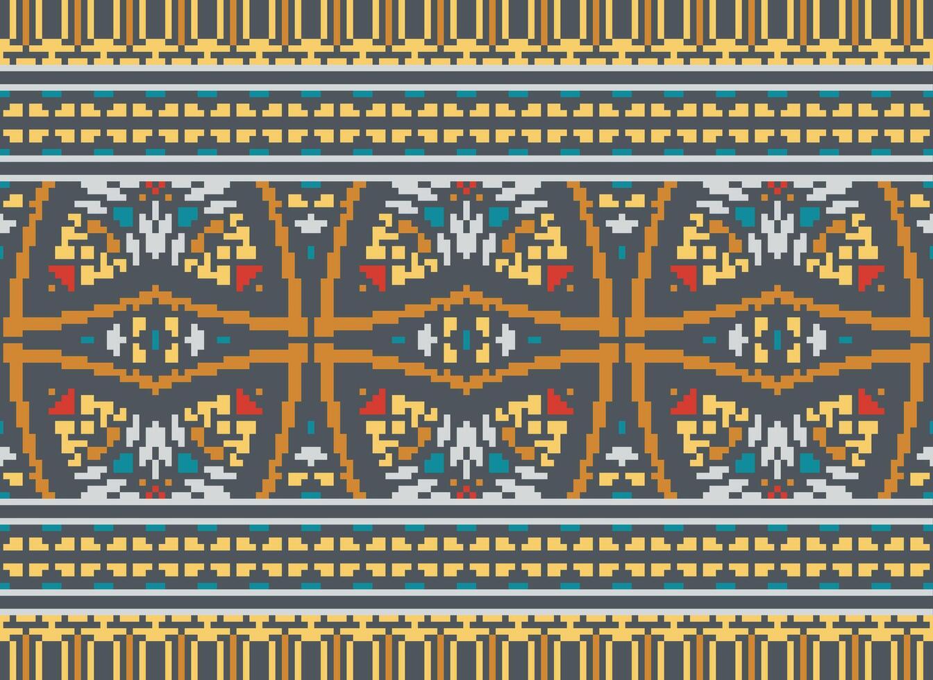 Cross Stitch pattern with Floral Designs. Traditional cross stitch needlework. Geometric Ethnic pattern, Embroidery, Textile ornamentation, fabric, Hand stitched pattern, Cultural stitching pixel art. vector