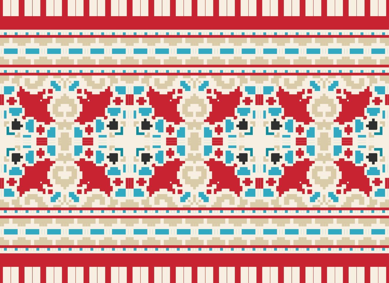 Cross Stitch pattern with Floral Designs. Traditional cross stitch needlework. Geometric Ethnic pattern, Embroidery, Textile ornamentation, fabric, Hand stitched pattern, Cultural stitching pixel art. vector