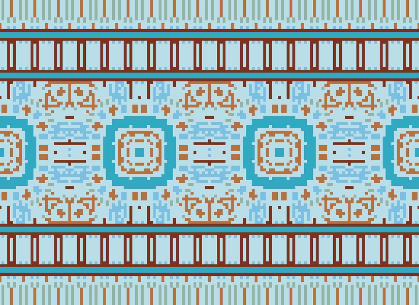 Cross Stitch pattern with Floral Designs. Traditional cross stitch needlework. Geometric Ethnic pattern, Embroidery, Textile ornamentation, fabric, Hand stitched pattern, Cultural stitching pixel art. vector