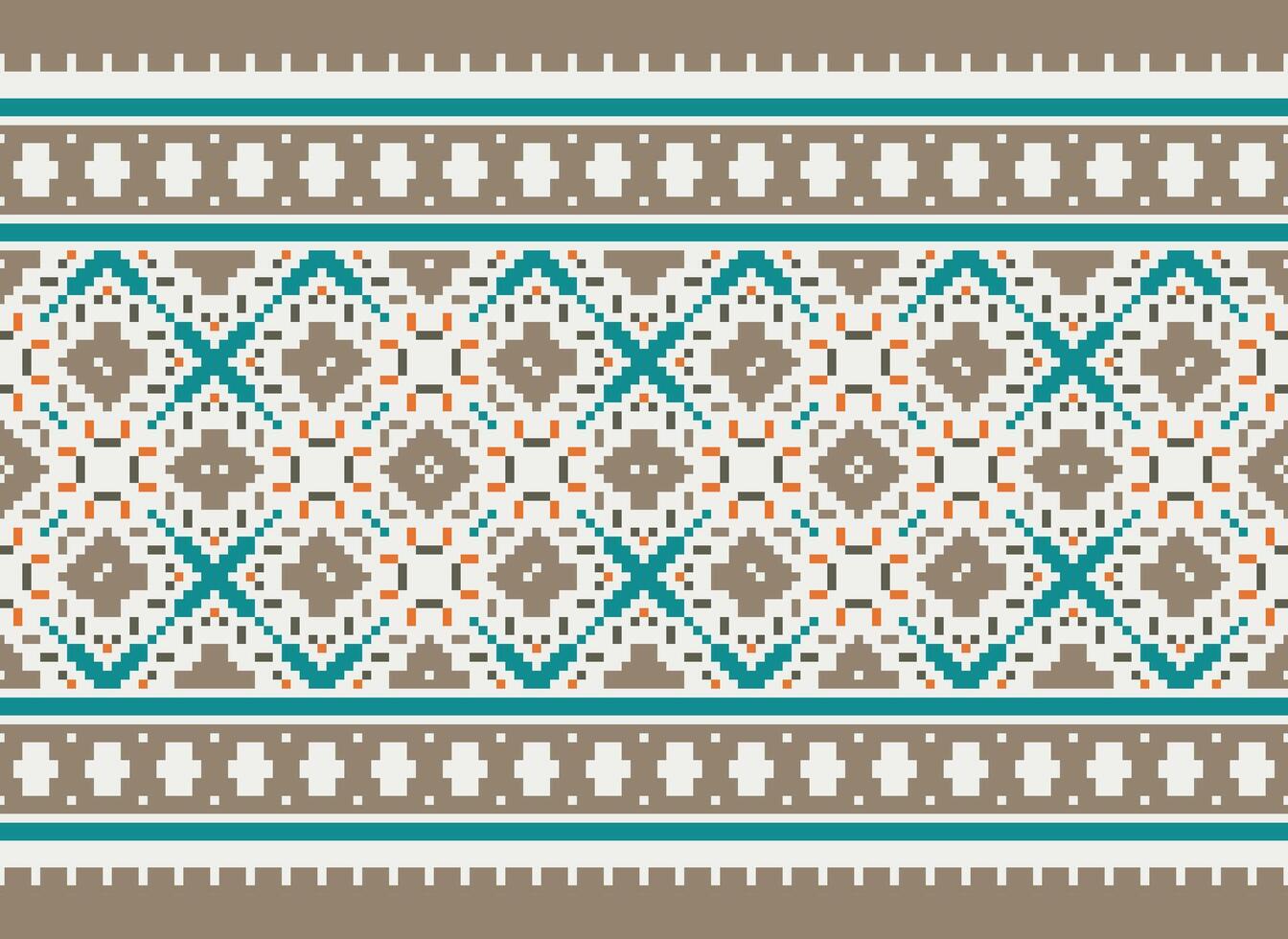 Cross Stitch pattern with Floral Designs. Traditional cross stitch needlework. Geometric Ethnic pattern, Embroidery, Textile ornamentation, fabric, Hand stitched pattern, Cultural stitching pixel art. vector