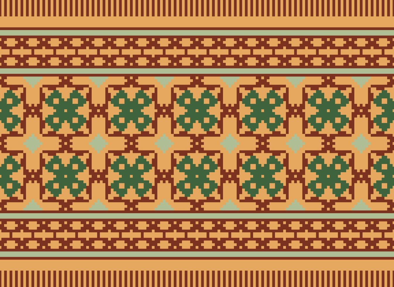 A Floral pixel art pattern on grey background.geometric ethnic oriental embroidery vector illustration. pixel style, abstract background, cross stitch.design for texture, fabric, cloth, scarf, print