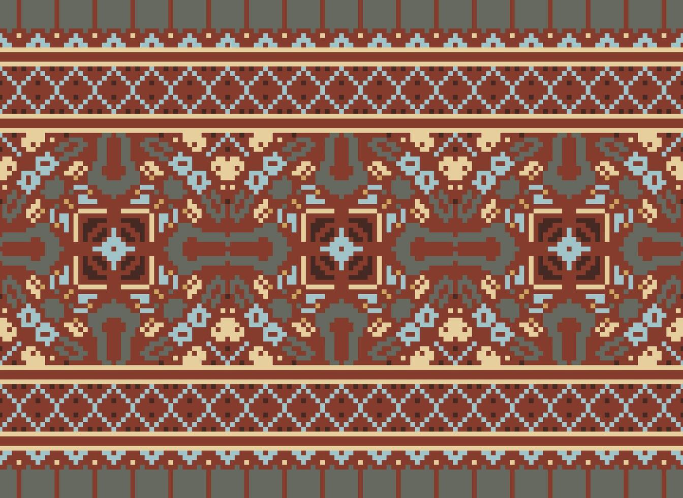 Pixel traditional ethnic pattern paisley flower Ikat background abstract Aztec African Indonesian Indian seamless pattern for fabric print cloth dress carpet curtains and sarong vector