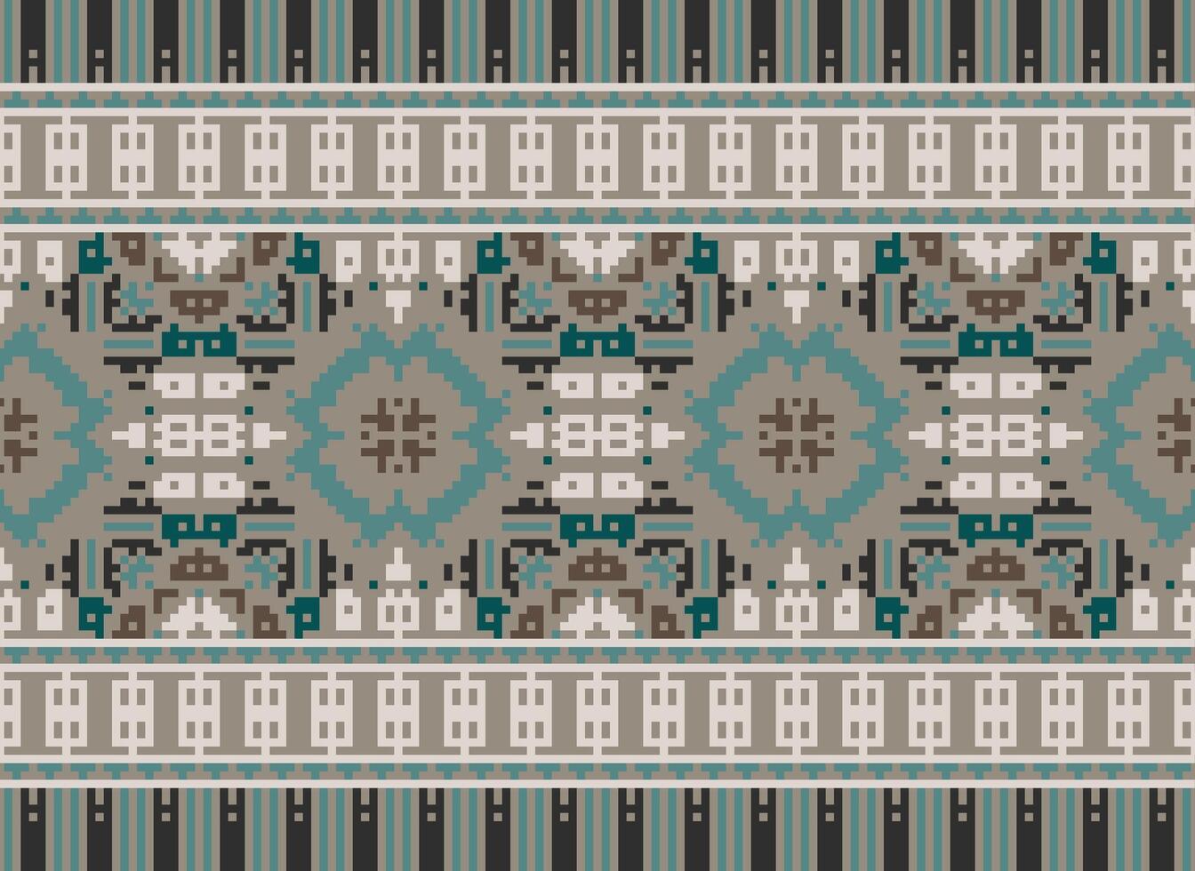 Cross Stitch Border. Embroidery Cross Stitch. Ethnic Patterns. Geometric Ethnic Indian pattern. Native Ethnic pattern.Texture Textile Fabric Clothing Knitwear print. Pixel Horizontal Seamless Vector. vector