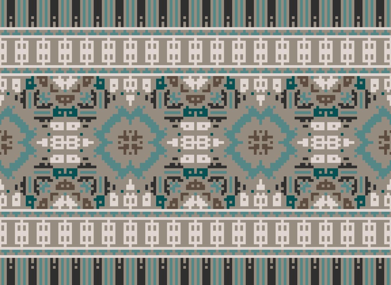 cruzar puntada borde. bordado cruzar puntada. étnico patrones. geométrico étnico indio modelo. nativo étnico patrón.textura textil tela ropa prendas de punto impresión. píxel horizontal sin costura vector. vector