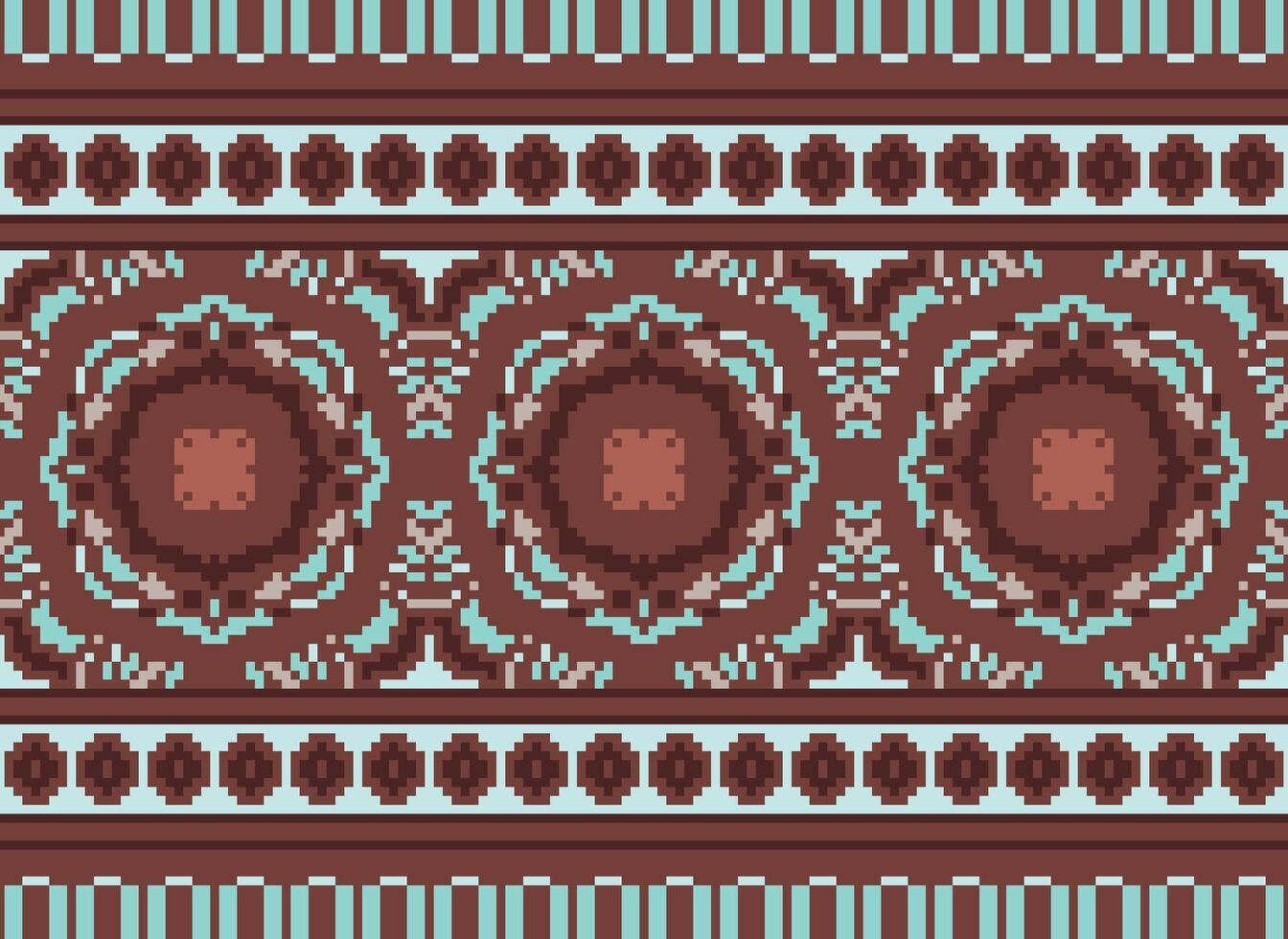 Pixel traditional ethnic pattern paisley flower Ikat background abstract Aztec African Indonesian Indian seamless pattern for fabric print cloth dress carpet curtains and sarong vector