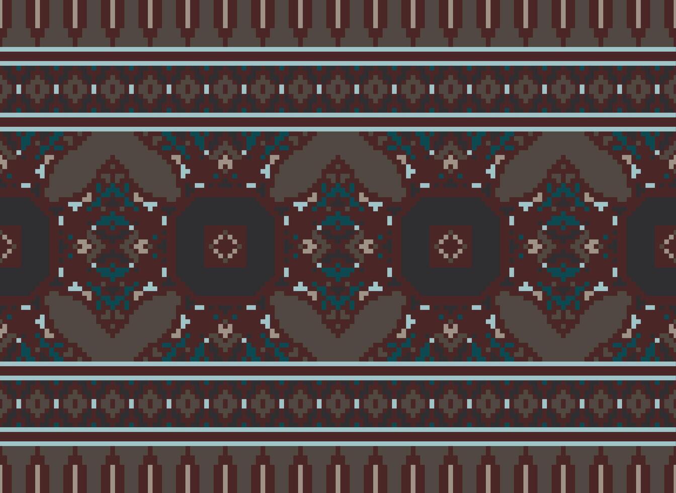 Cross Stitch Border. Embroidery Cross Stitch. Ethnic Patterns. Geometric Ethnic Indian pattern. Native Ethnic pattern.Texture Textile Fabric Clothing Knitwear print. Pixel Horizontal Seamless Vector. vector