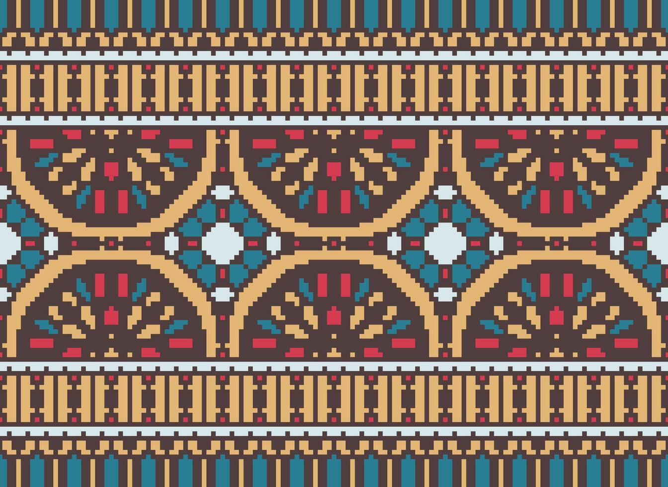 Cross Stitch Border. Embroidery Cross Stitch. Ethnic Patterns. Geometric Ethnic Indian pattern. Native Ethnic pattern.Texture Textile Fabric Clothing Knitwear print. Pixel Horizontal Seamless Vector. vector