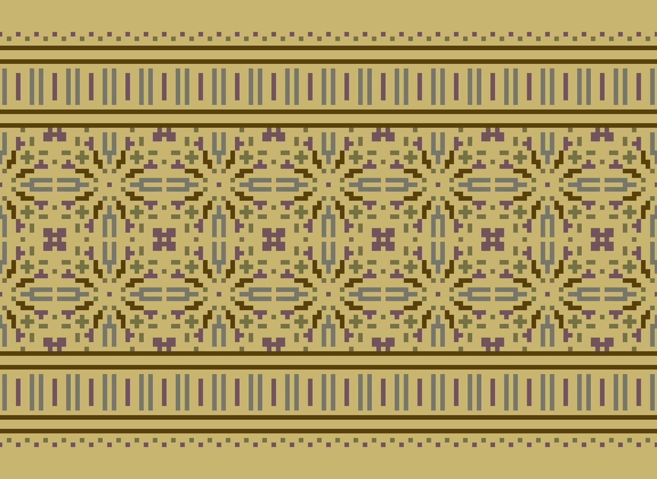 Pixel Cross Stitch pattern with Floral Designs. Traditional cross stitch needlework. Geometric Ethnic pattern, Embroidery, Textile ornamentation, fabric, Hand stitched pattern, pixel art. vector