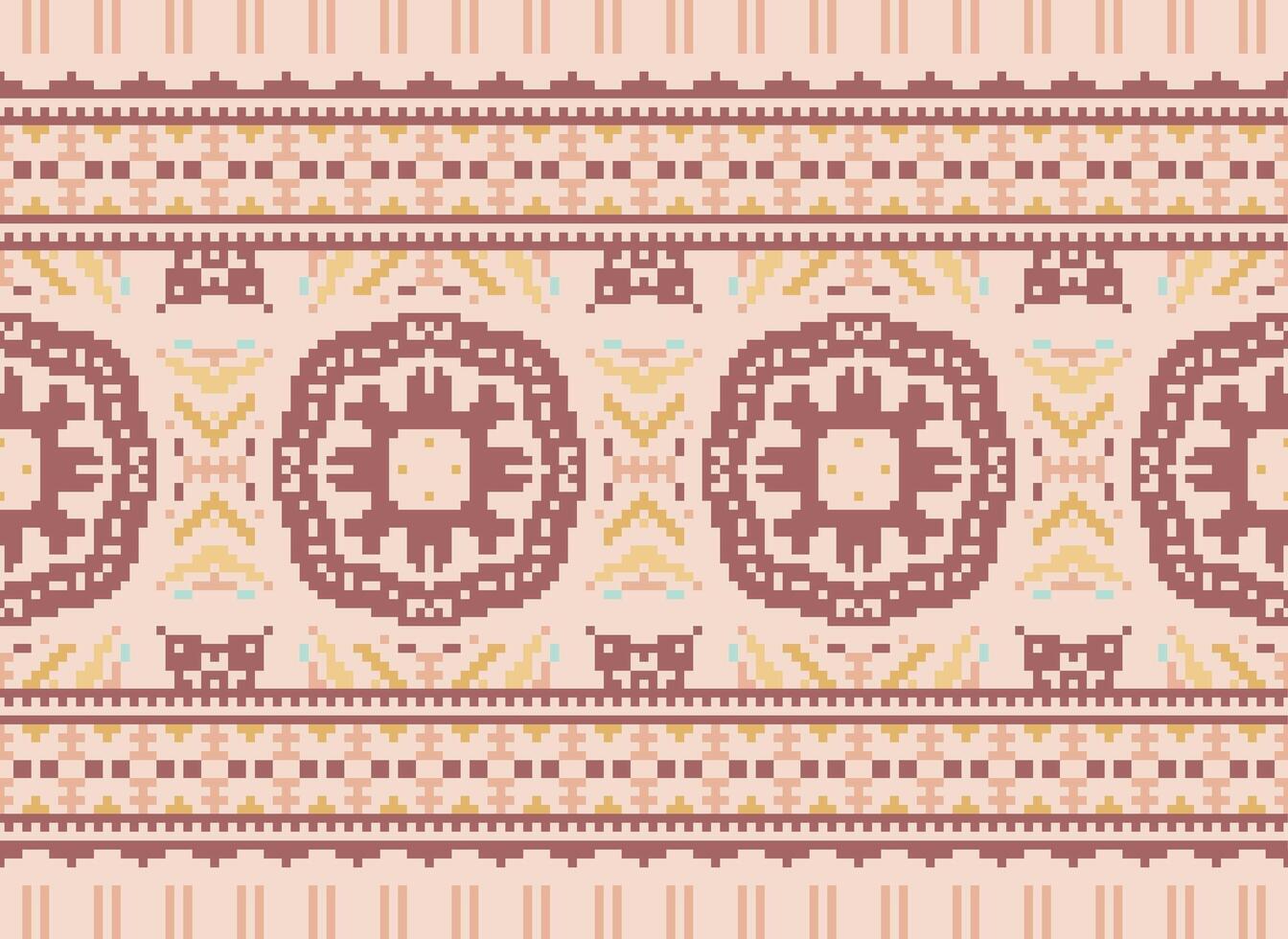 Cross Stitch Border. Embroidery Cross Stitch. Ethnic Patterns. Geometric Ethnic Indian pattern. Native Ethnic pattern.Texture Textile Fabric Clothing Knitwear print. Pixel Horizontal Seamless Vector. vector