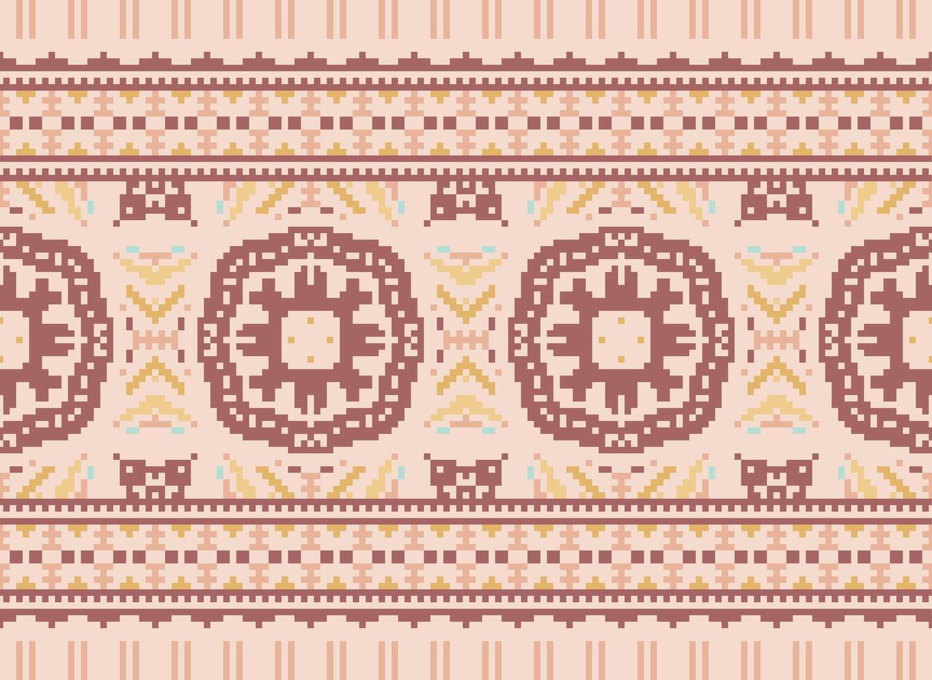 Cross Stitch Border. Embroidery Cross Stitch. Ethnic Patterns. Geometric Ethnic Indian pattern. Native Ethnic pattern.Texture Textile Fabric Clothing Knitwear print. Pixel Horizontal Seamless Vector. vector