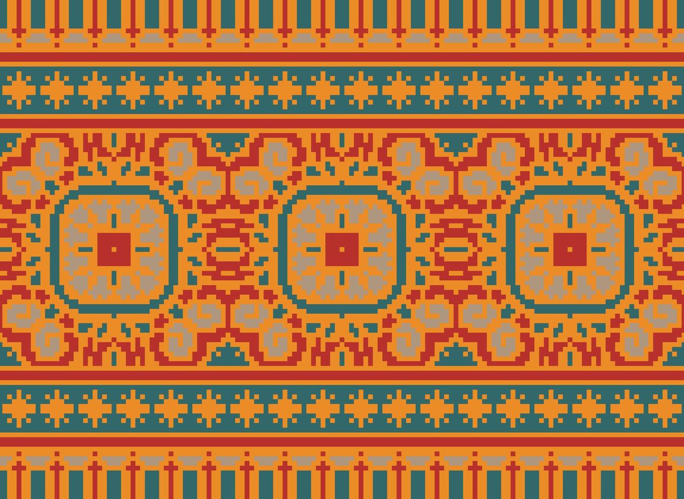 Pixel Ukrainian, Belarusian folk art vector seamless pattern in red and black, inpisred by traditional embroidery Vyshyvanka