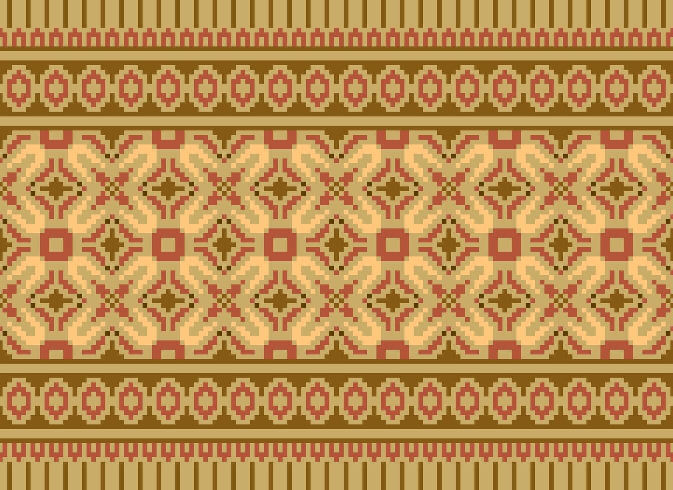 Cross Stitch Border. Embroidery Cross Stitch. Ethnic Patterns. Geometric Ethnic Indian pattern. Native Ethnic pattern.Texture Textile Fabric Clothing Knitwear print. Pixel Horizontal Seamless Vector. vector
