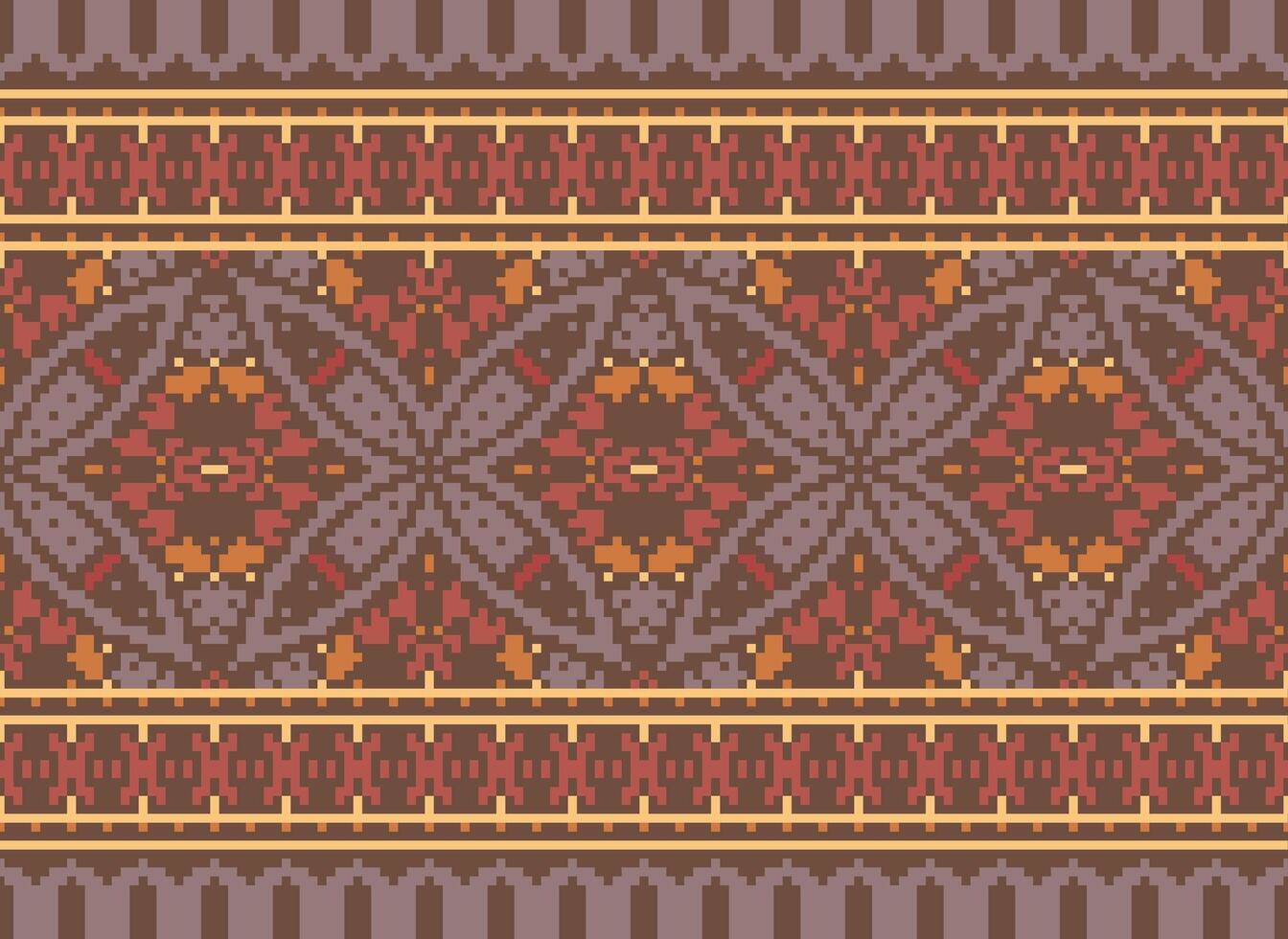 Cross Stitch Border. Embroidery Cross Stitch. Ethnic Patterns. Geometric Ethnic Indian pattern. Native Ethnic pattern.Texture Textile Fabric Clothing Knitwear print. Pixel Horizontal Seamless Vector. vector