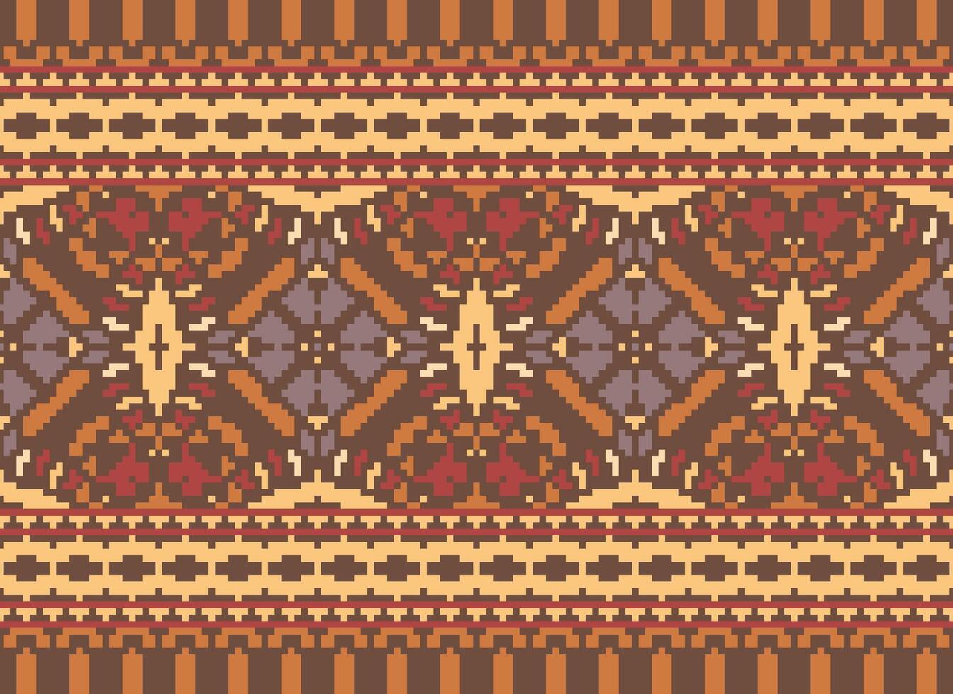 Cross Stitch Embroidery. Ethnic Patterns. Native Style. Traditional Design for texture, textile, fabric, clothing, Knitwear, print. Geometric Pixel Horizontal Seamless Vector. vector