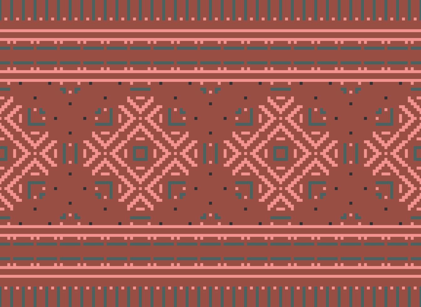 Pixel Cross Stitch pattern with Floral Designs. Traditional cross stitch needlework. Geometric Ethnic pattern, Embroidery, Textile ornamentation, fabric, Hand stitched pattern, pixel art. vector