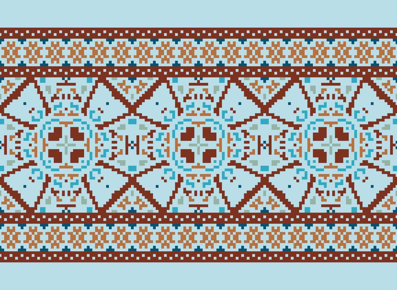 Pixel traditional ethnic pattern paisley flower Ikat background abstract Aztec African Indonesian Indian seamless pattern for fabric print cloth dress carpet curtains and sarong vector