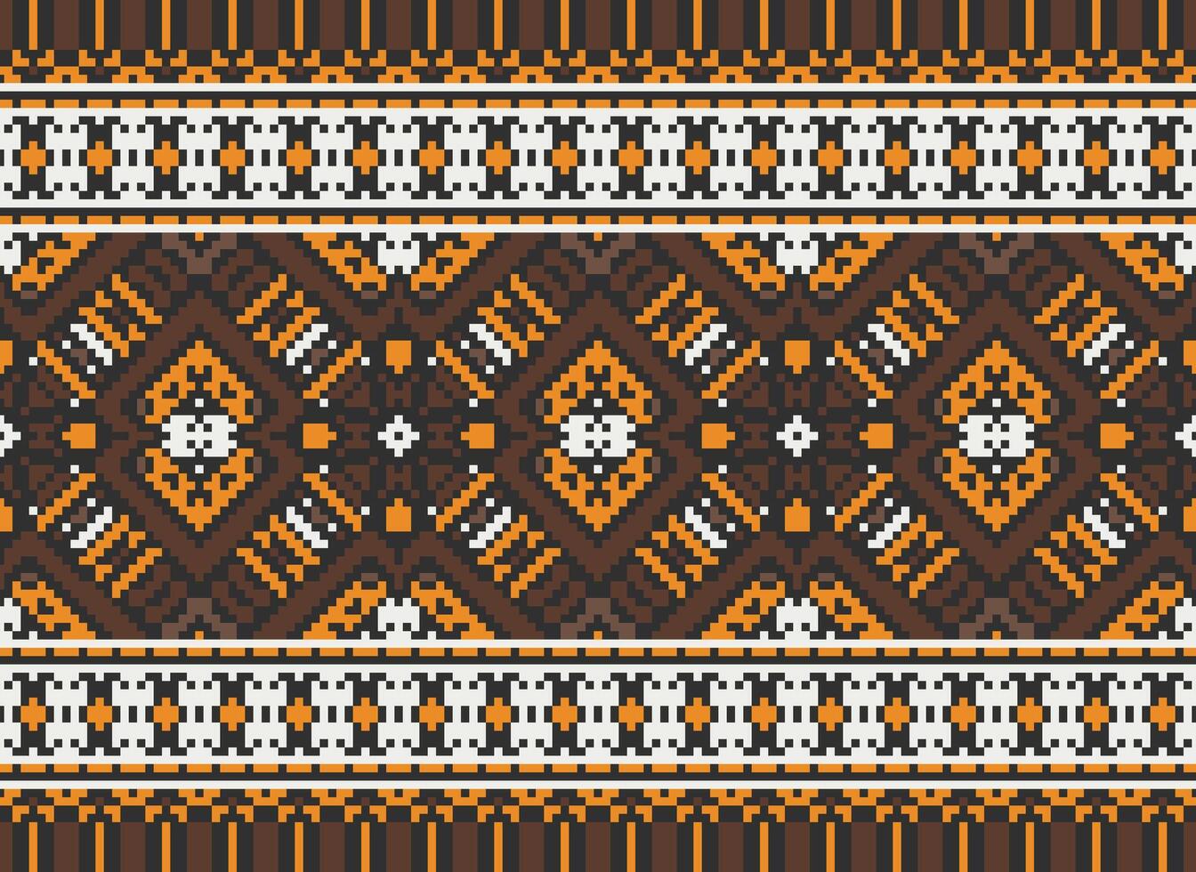 Cross Stitch pattern with Floral Designs. Traditional cross stitch needlework. Geometric Ethnic pattern, Embroidery, Textile ornamentation, fabric, Hand stitched pattern, Cultural stitching pixel art. vector