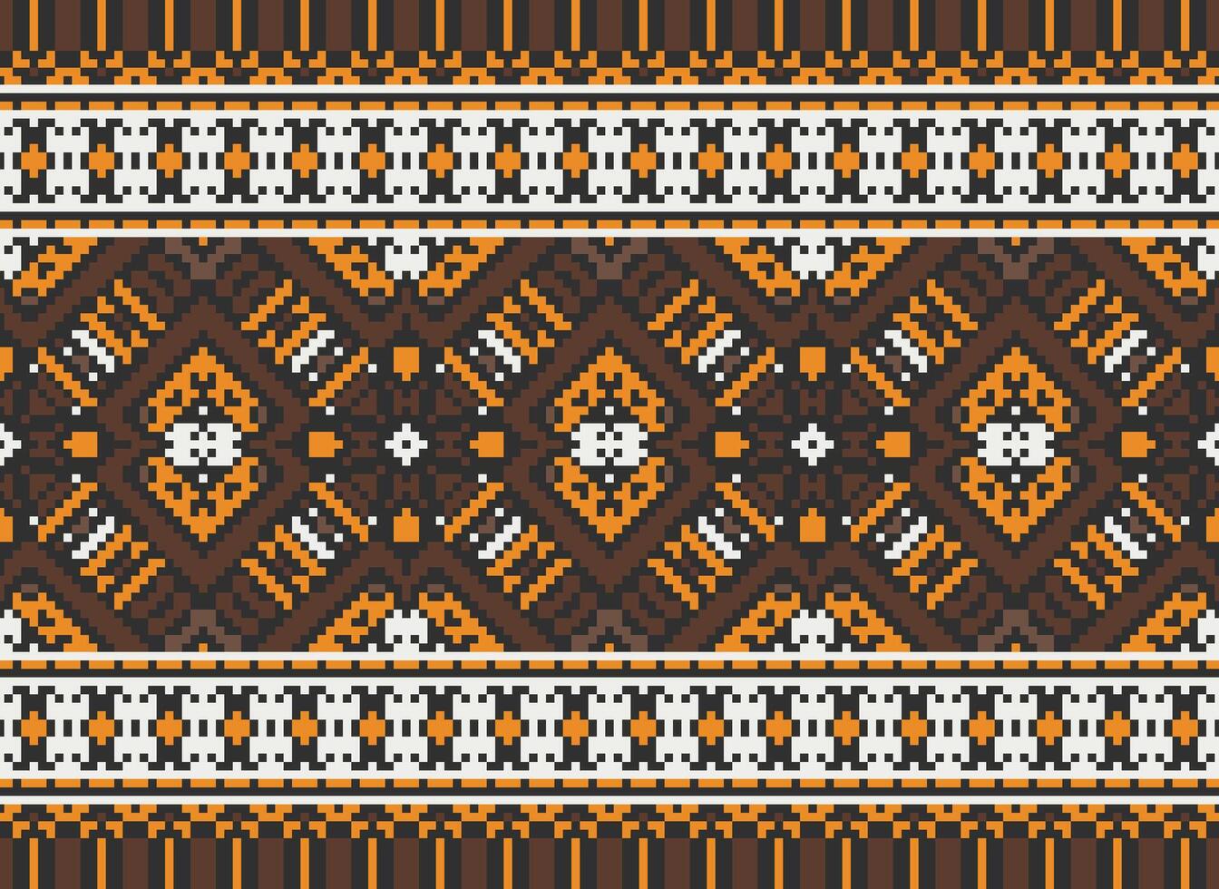 Cross Stitch pattern with Floral Designs. Traditional cross stitch needlework. Geometric Ethnic pattern, Embroidery, Textile ornamentation, fabric, Hand stitched pattern, Cultural stitching pixel art. vector