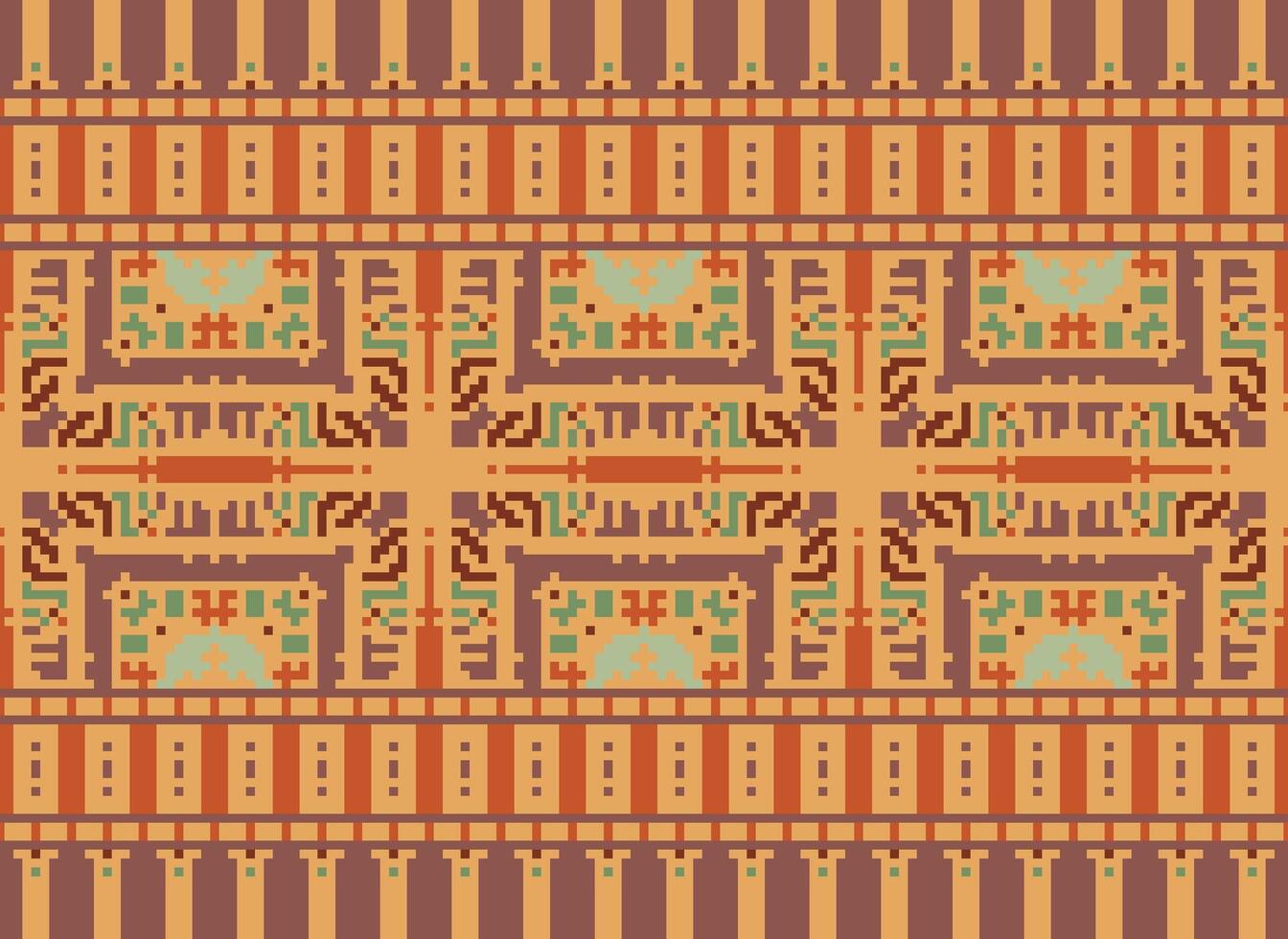 Cross Stitch Border. Embroidery Cross Stitch. Ethnic Patterns. Geometric Ethnic Indian pattern. Native Ethnic pattern.Texture Textile Fabric Clothing Knitwear print. Pixel Horizontal Seamless Vector. vector