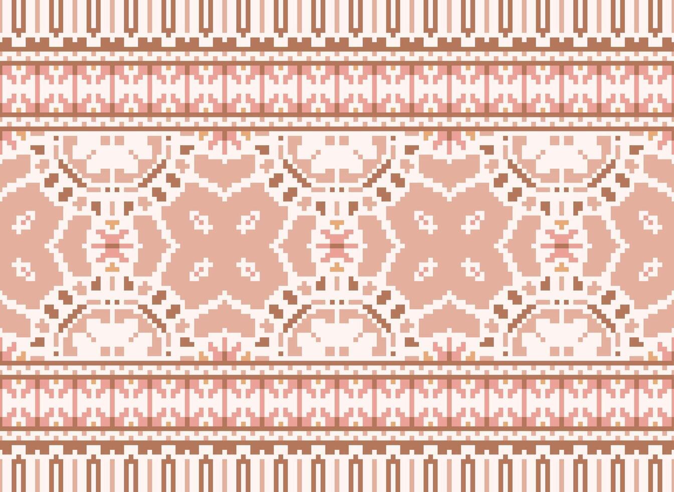 Cross Stitch Border. Embroidery Cross Stitch. Ethnic Patterns. Geometric Ethnic Indian pattern. Native Ethnic pattern.Texture Textile Fabric Clothing Knitwear print. Pixel Horizontal Seamless Vector. vector