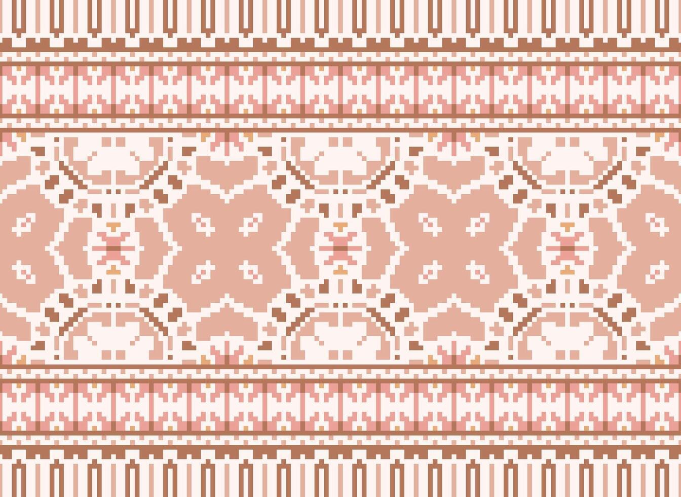 Cross Stitch Border. Embroidery Cross Stitch. Ethnic Patterns. Geometric Ethnic Indian pattern. Native Ethnic pattern.Texture Textile Fabric Clothing Knitwear print. Pixel Horizontal Seamless Vector. vector