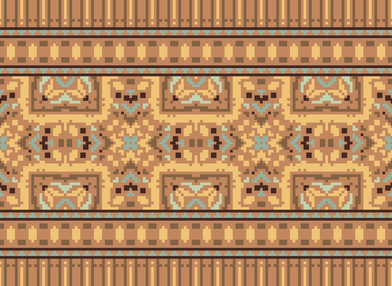 Cross Stitch Border. Embroidery Cross Stitch. Ethnic Patterns. Geometric Ethnic Indian pattern. Native Ethnic pattern.Texture Textile Fabric Clothing Knitwear print. Pixel Horizontal Seamless Vector. vector