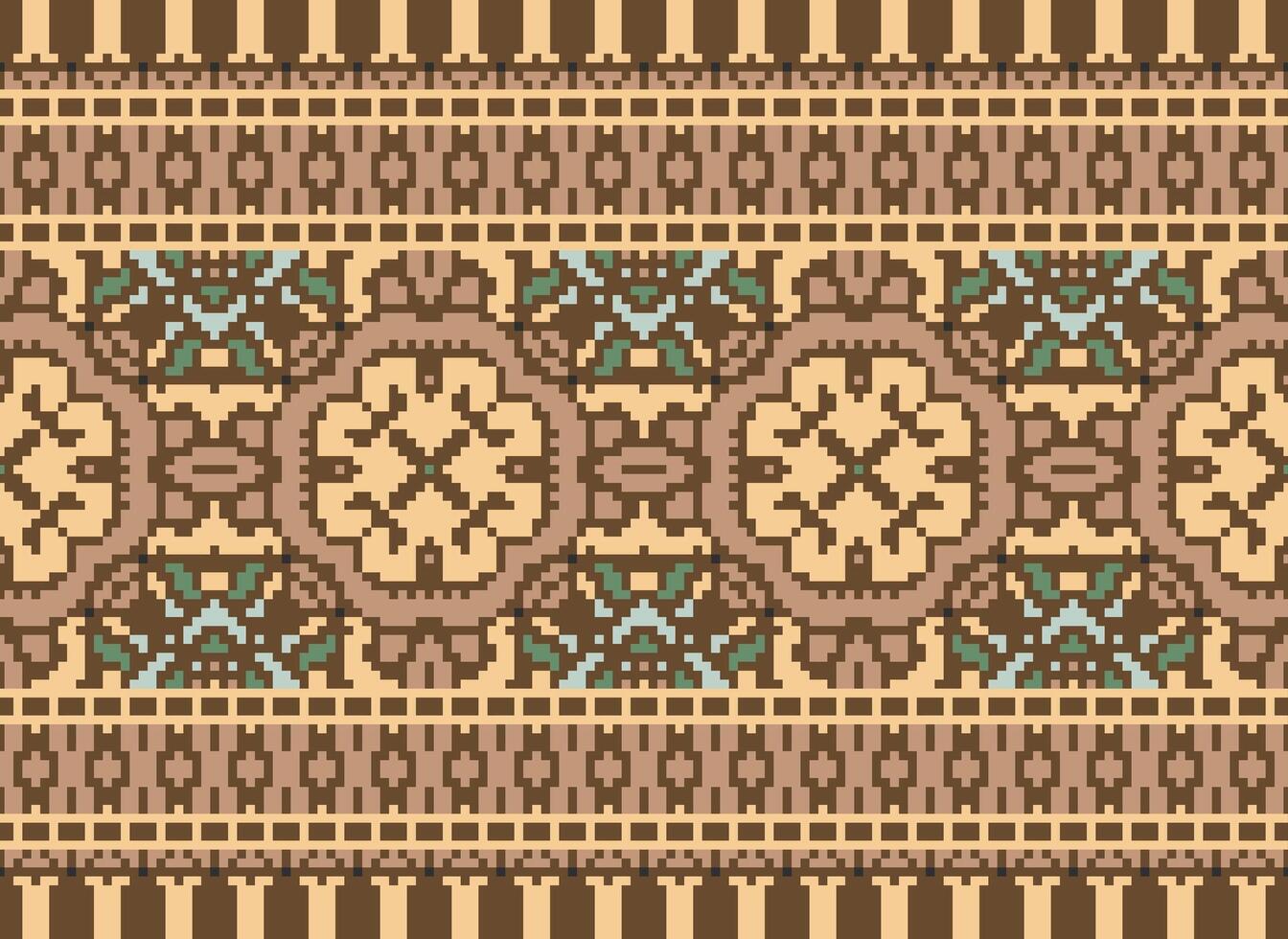 Cross Stitch pattern with Floral Designs. Traditional cross stitch needlework. Geometric Ethnic pattern, Embroidery, Textile ornamentation, fabric, Hand stitched pattern, Cultural stitching pixel art. vector