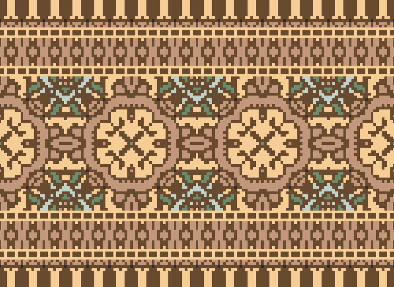 Cross Stitch pattern with Floral Designs. Traditional cross stitch needlework. Geometric Ethnic pattern, Embroidery, Textile ornamentation, fabric, Hand stitched pattern, Cultural stitching pixel art. vector