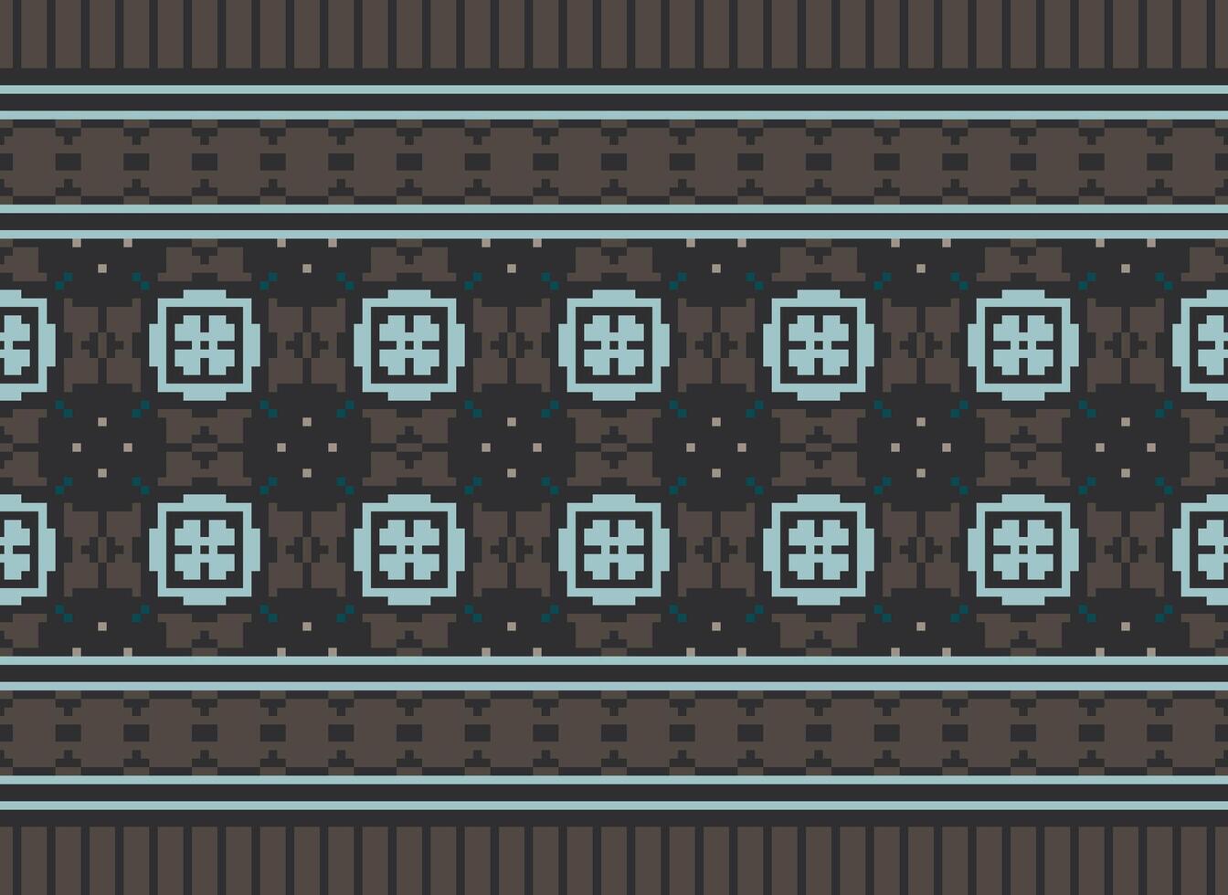 A Floral pixel art pattern on grey background.geometric ethnic oriental embroidery vector illustration. pixel style, abstract background, cross stitch.design for texture, fabric, cloth, scarf, print