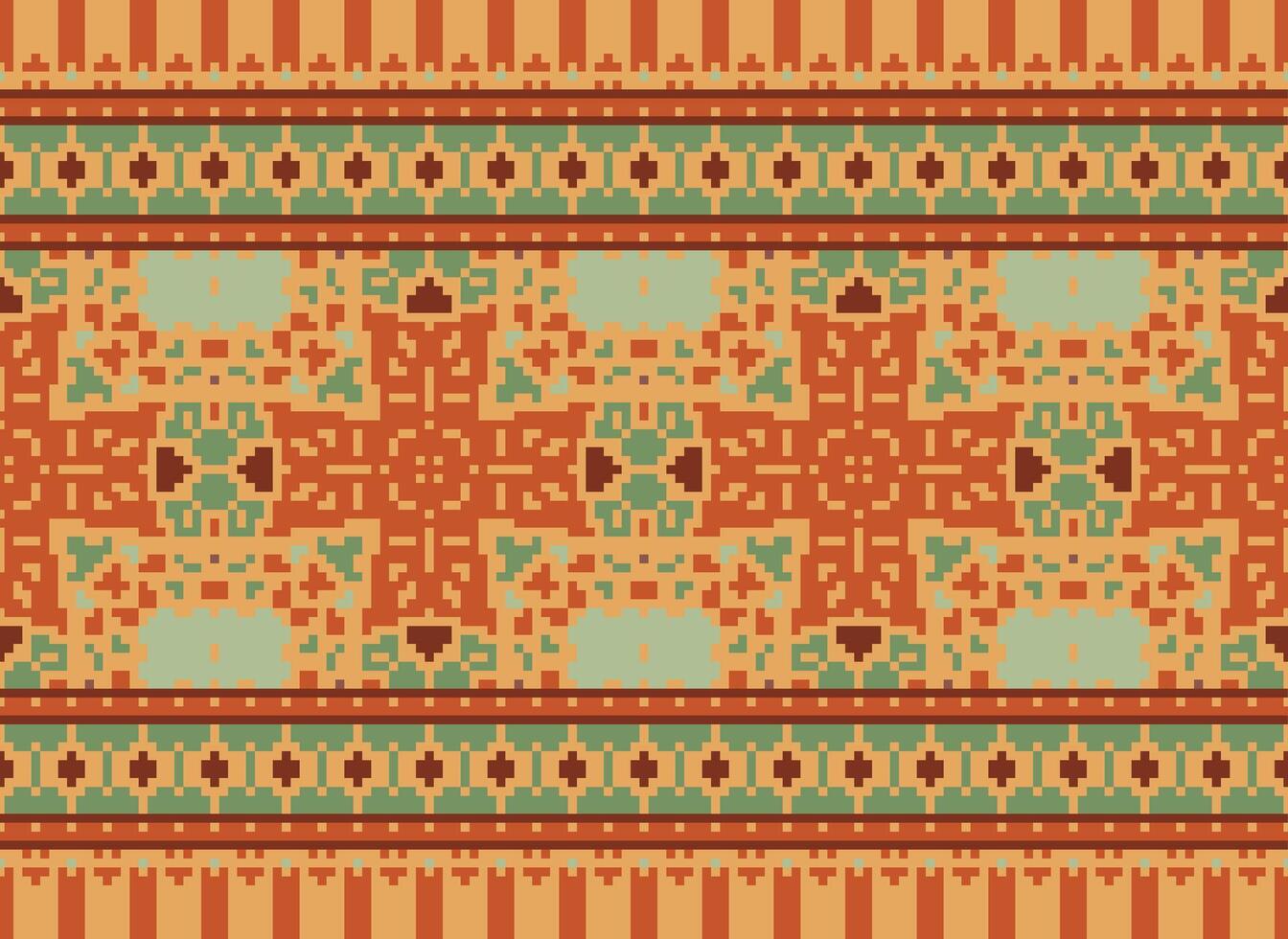 Cross Stitch Border. Embroidery Cross Stitch. Ethnic Patterns. Geometric Ethnic Indian pattern. Native Ethnic pattern.Texture Textile Fabric Clothing Knitwear print. Pixel Horizontal Seamless Vector. vector