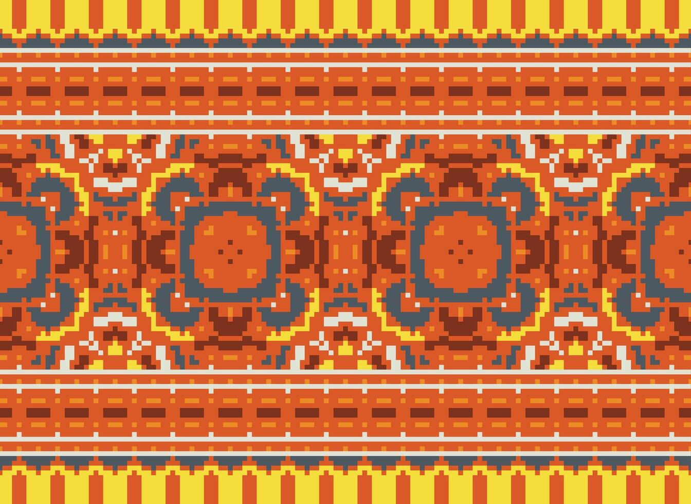 Cross Stitch Embroidery. Ethnic Patterns. Native Style. Traditional Design for texture, textile, fabric, clothing, Knitwear, print. Geometric Pixel Horizontal Seamless Vector. vector