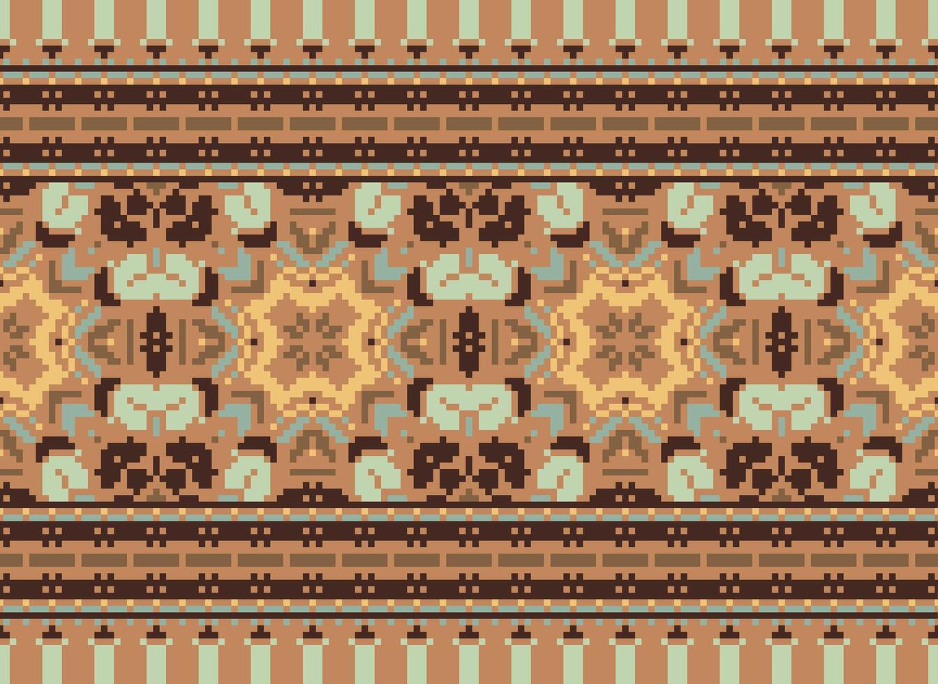 Cross Stitch Border. Embroidery Cross Stitch. Ethnic Patterns. Geometric Ethnic Indian pattern. Native Ethnic pattern.Texture Textile Fabric Clothing Knitwear print. Pixel Horizontal Seamless Vector. vector