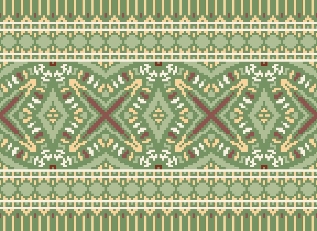 Cross Stitch Border. Embroidery Cross Stitch. Ethnic Patterns. Geometric Ethnic Indian pattern. Native Ethnic pattern.Texture Textile Fabric Clothing Knitwear print. Pixel Horizontal Seamless Vector. vector