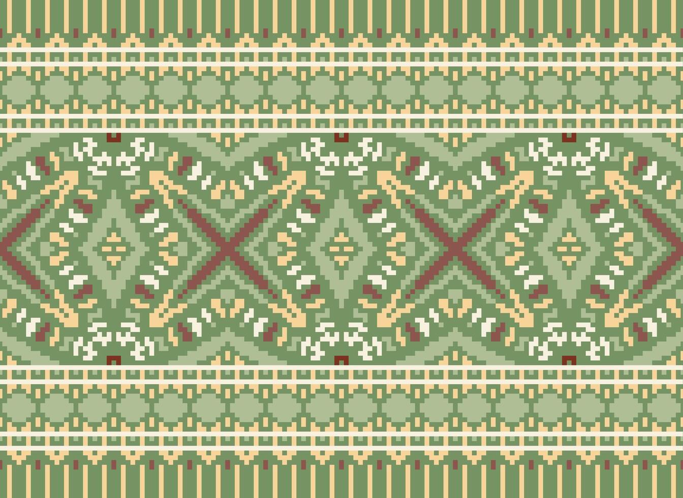 Cross Stitch Border. Embroidery Cross Stitch. Ethnic Patterns. Geometric Ethnic Indian pattern. Native Ethnic pattern.Texture Textile Fabric Clothing Knitwear print. Pixel Horizontal Seamless Vector. vector