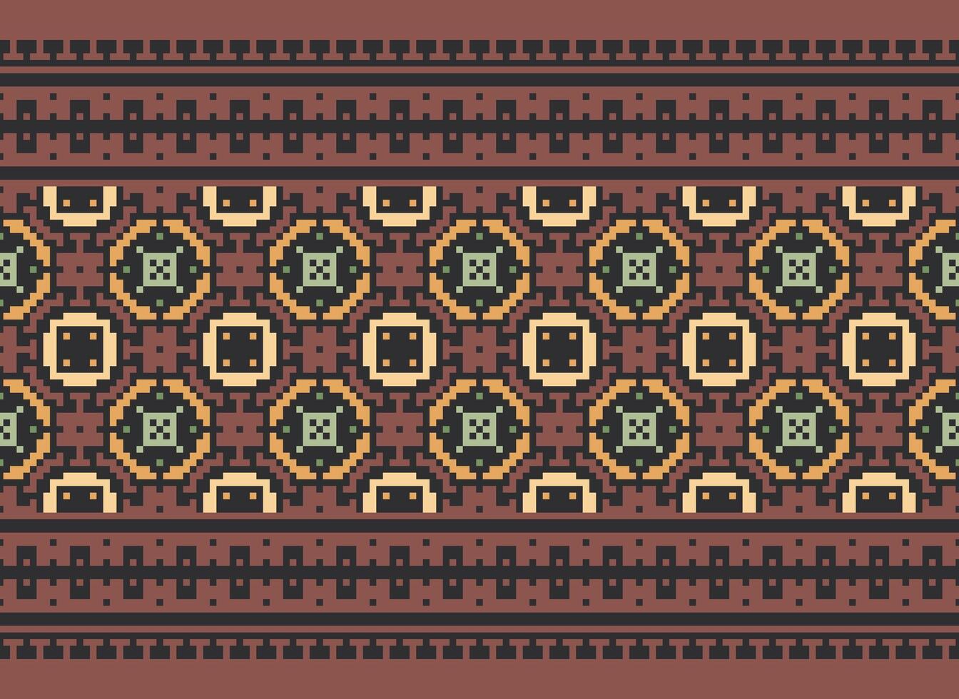 A Floral pixel art pattern on grey background.geometric ethnic oriental embroidery vector illustration. pixel style, abstract background, cross stitch.design for texture, fabric, cloth, scarf, print
