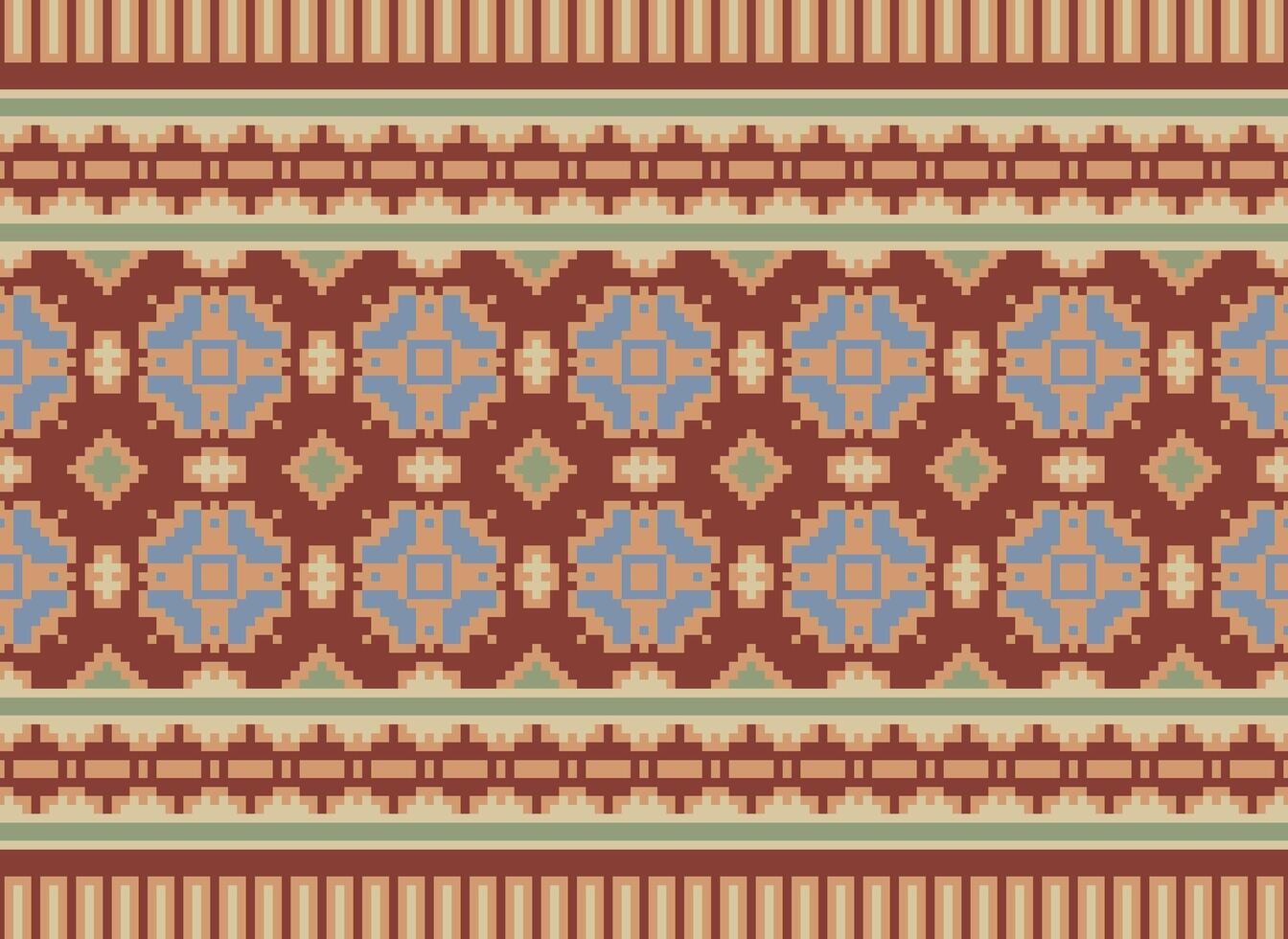 A Floral pixel art pattern on grey background.geometric ethnic oriental embroidery vector illustration. pixel style, abstract background, cross stitch.design for texture, fabric, cloth, scarf, print