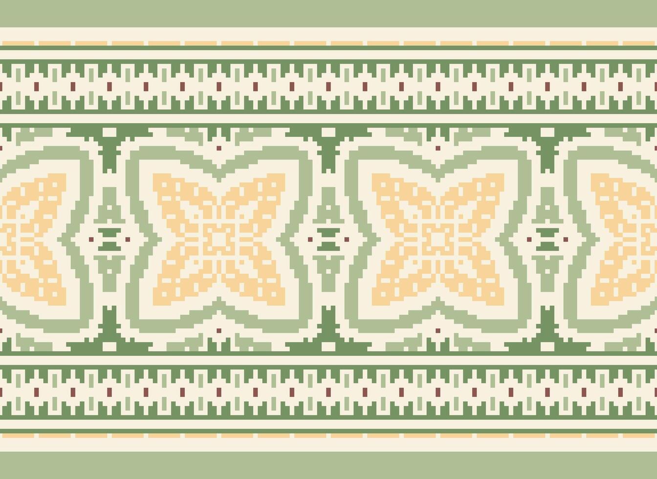 Cross Stitch Border. Embroidery Cross Stitch. Ethnic Patterns. Geometric Ethnic Indian pattern. Native Ethnic pattern.Texture Textile Fabric Clothing Knitwear print. Pixel Horizontal Seamless Vector. vector