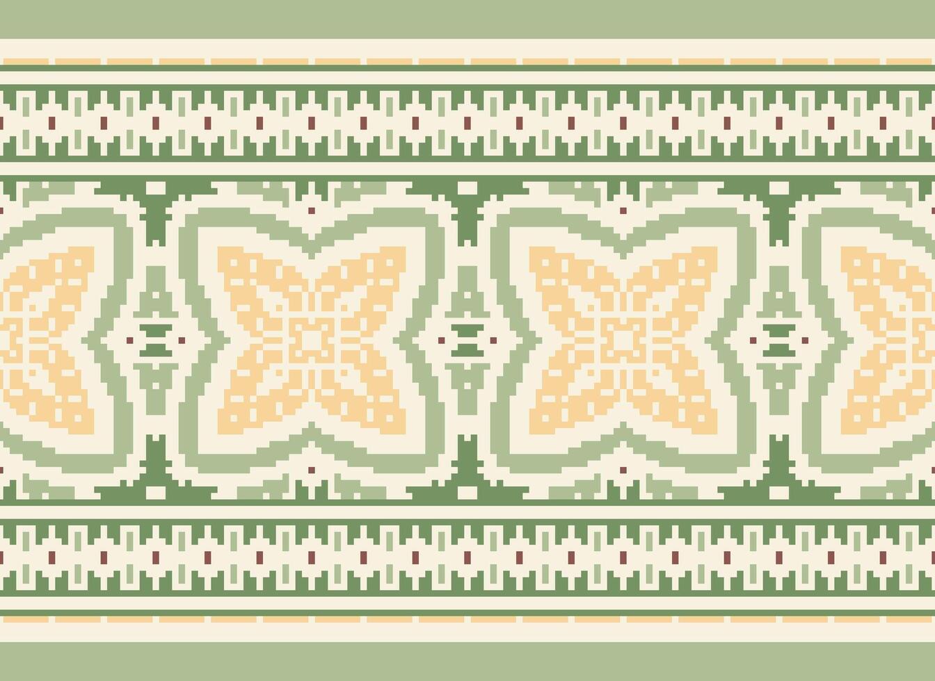 Cross Stitch Border. Embroidery Cross Stitch. Ethnic Patterns. Geometric Ethnic Indian pattern. Native Ethnic pattern.Texture Textile Fabric Clothing Knitwear print. Pixel Horizontal Seamless Vector. vector