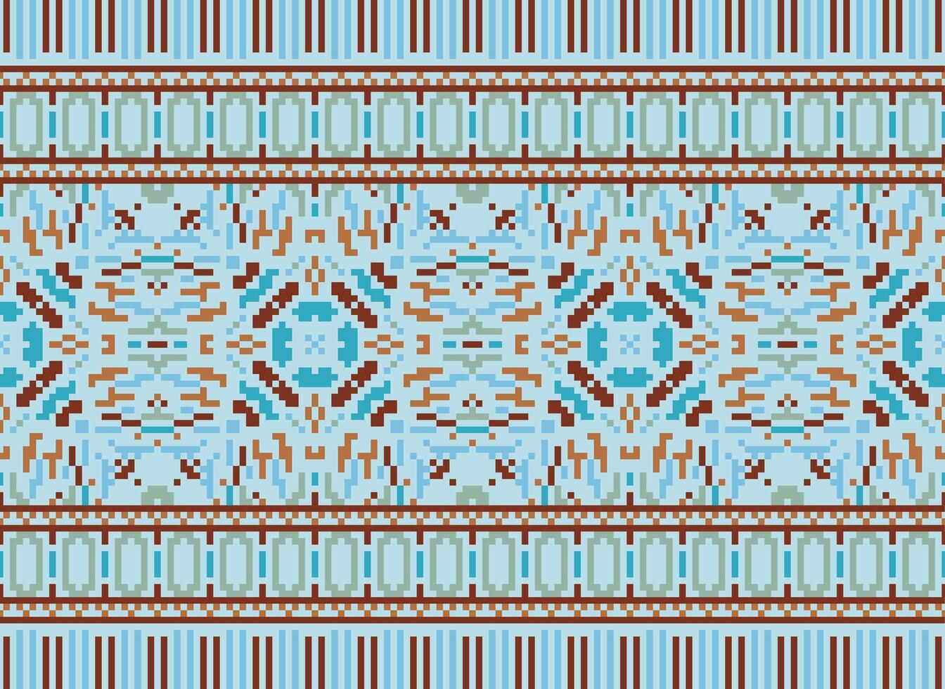 Cross Stitch pattern with Floral Designs. Traditional cross stitch needlework. Geometric Ethnic pattern, Embroidery, Textile ornamentation, fabric, Hand stitched pattern, Cultural stitching pixel art. vector
