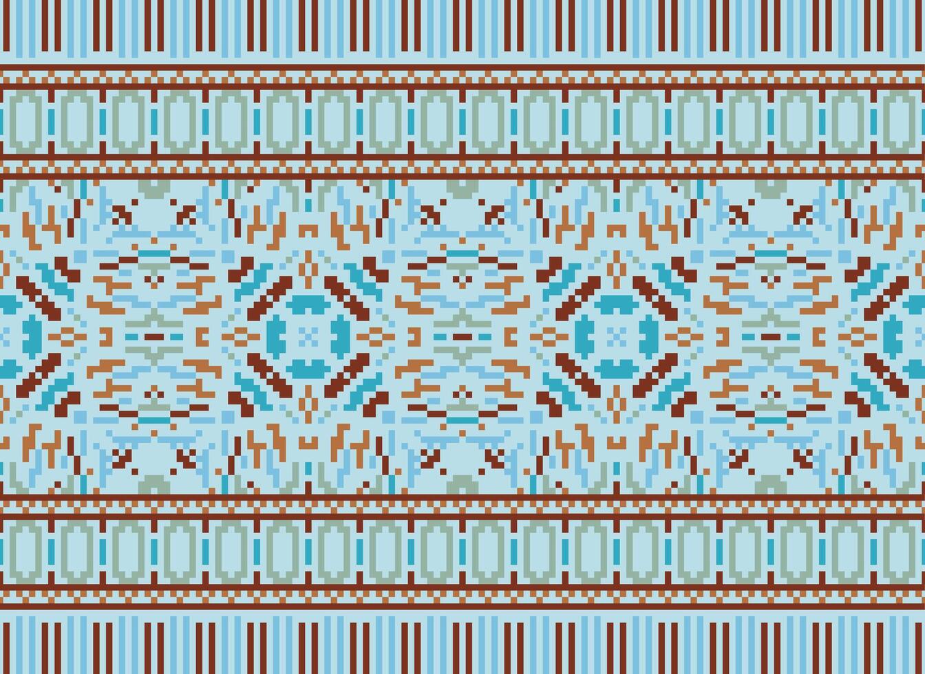 Cross Stitch pattern with Floral Designs. Traditional cross stitch needlework. Geometric Ethnic pattern, Embroidery, Textile ornamentation, fabric, Hand stitched pattern, Cultural stitching pixel art. vector