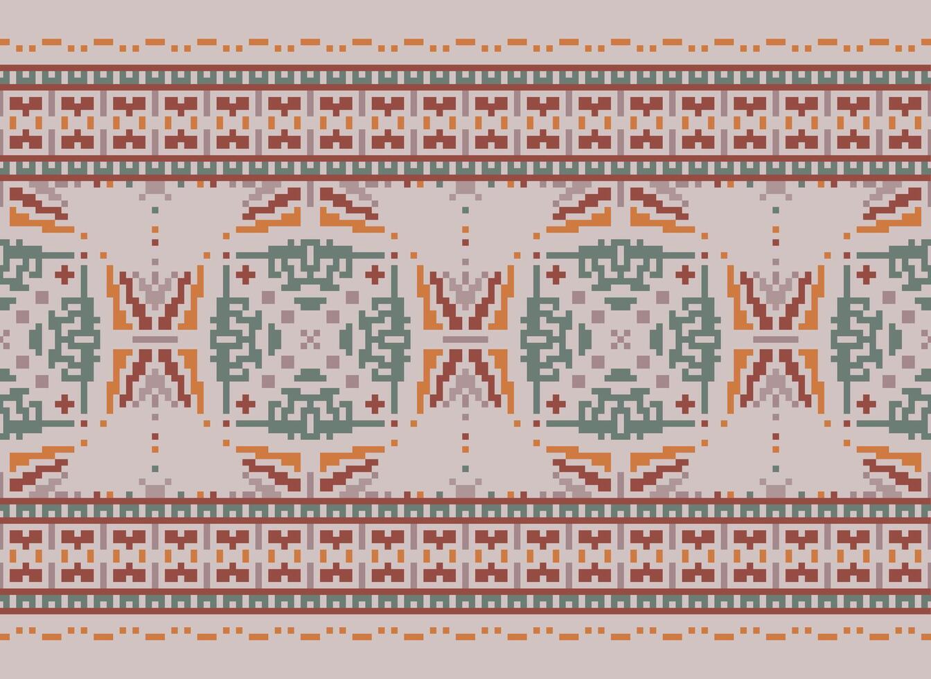 Cross Stitch Border. Embroidery Cross Stitch. Ethnic Patterns. Geometric Ethnic Indian pattern. Native Ethnic pattern.Texture Textile Fabric Clothing Knitwear print. Pixel Horizontal Seamless Vector. vector