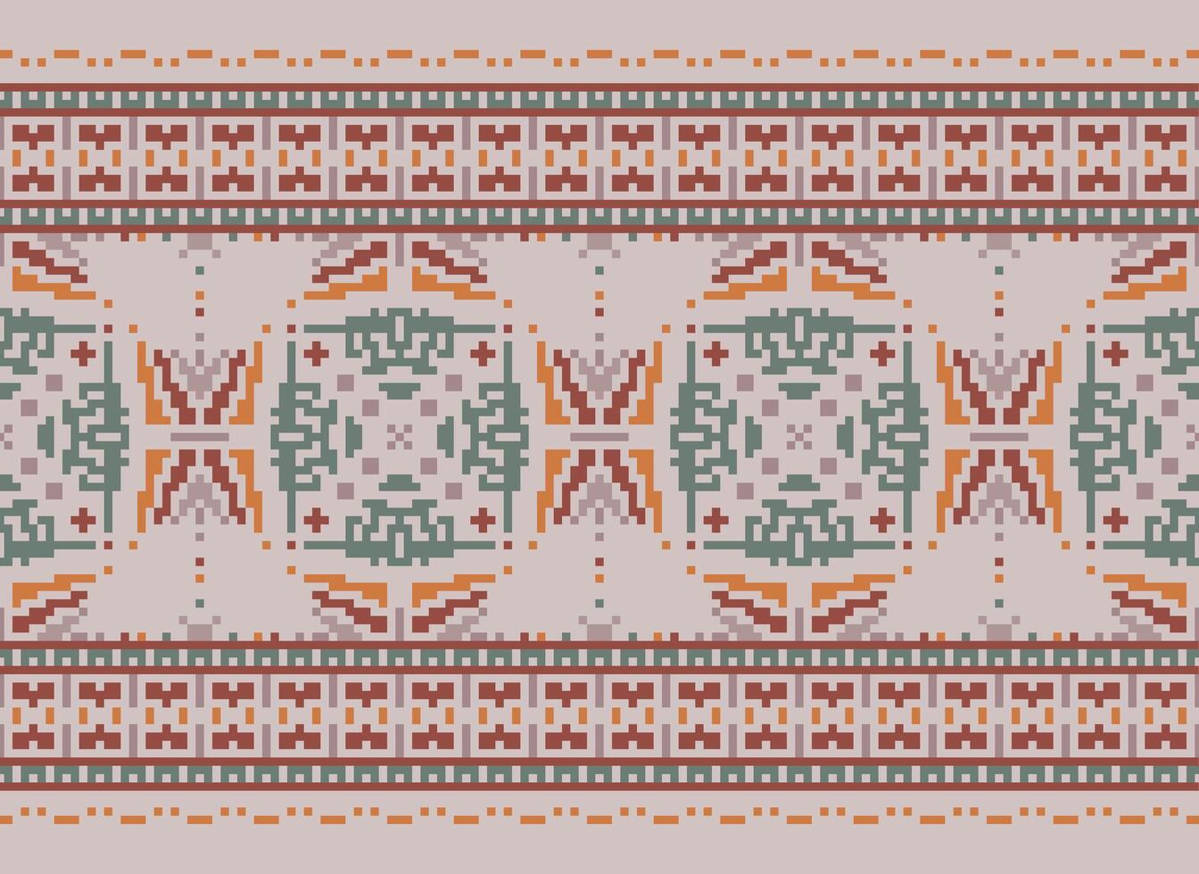 Cross Stitch Border. Embroidery Cross Stitch. Ethnic Patterns. Geometric Ethnic Indian pattern. Native Ethnic pattern.Texture Textile Fabric Clothing Knitwear print. Pixel Horizontal Seamless Vector. vector