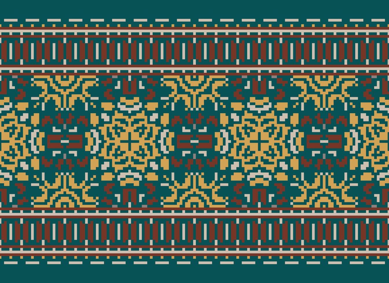 Cross Stitch pattern with Floral Designs. Traditional cross stitch needlework. Geometric Ethnic pattern, Embroidery, Textile ornamentation, fabric, Hand stitched pattern, Cultural stitching pixel art. vector